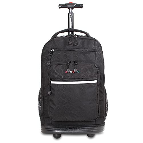 J World New York Sundance Rolling Backpack Girl Boy Roller Bookbag, Argyle Black, 20 Inch