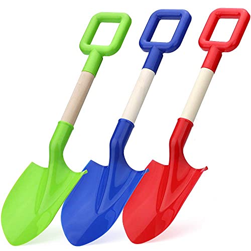 16' Long Kids Beach Spades Sand Shovels Toys Gardening Tools Kit Sandbox Sturdy Scoop Durable Wood Handle ABS Plastic Spade for Garden Sand Snow Backyard Summer Kids Adults 3 Pack- Blue&Green&Red