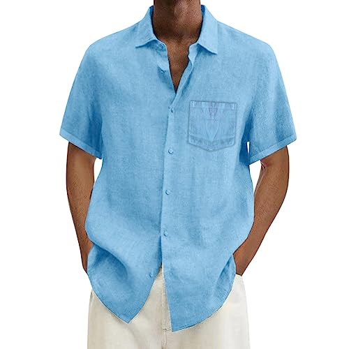 Mens Button Down Shirt Linen Stripes Floral Short Sleeve Pocketed Hawaii Shirt Loose Fit Lightweight Tropical Summer Aloha Shirt Mens Linen Shirt Long Sleeve 4xlt Mens Beach Shirts Big and Tall