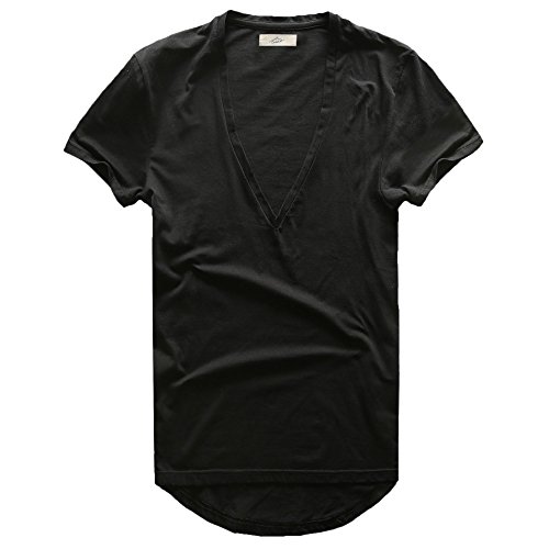 Zecmos Mens Deep V Neck T-Shirt Unisex Tshirt Male Vneck Tee Top Black L