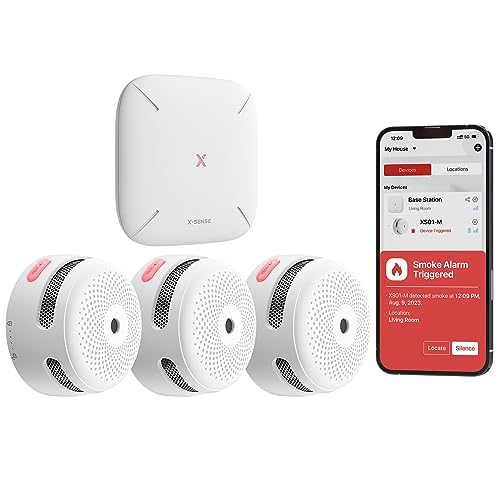 X-Sense Smart Smoke Detector with SBS50 Base Station, Wi-Fi Smoke Alarm Compatible with X-Sense Home Security App, Wireless Interconnected Mini Fire Alarm, Model FS31