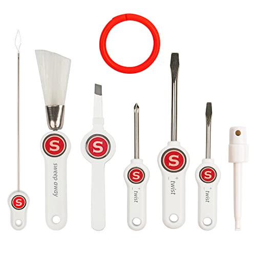 SINGER Machine Sewing & Maintenance Bundle - 7-Piece Set: 3-Piece Screwdriver set, Angled-Edge Lint Brush, Slant Tip Tweezers, & Serger Machine Needle Threader