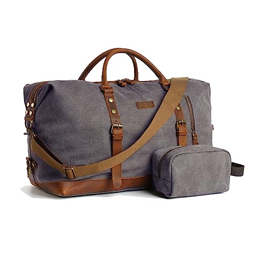 TRITOUR Duffle Bag for Men Travel Leather Canvas Weekender Bag Overnight Bag with Toiletry Bag