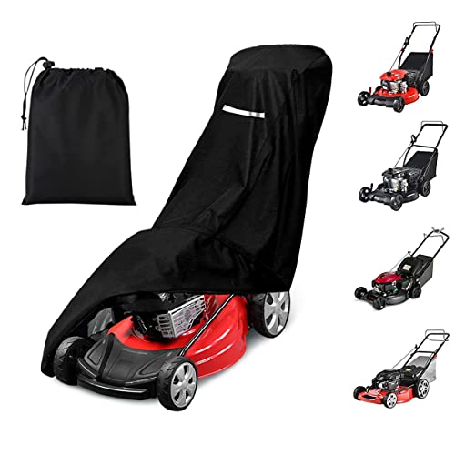 Outdoors Lawn Mower Cover - Heavy Duty 420D Polyester Oxford Lawn Mower Covers Waterproof Rip-Proof UV Dust Outdoor Protection Universal Fit Lawnmower Covers with Drawstring & Cover Storage Bag, Black