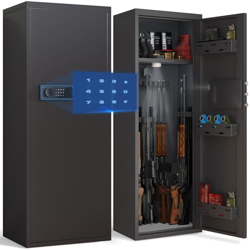 Riflevault 10-14 Rifle Gun Safe for Shotguns, Large Unassembled Gun Safe for Home Rifle and Pistols with Dual Alarm and Mute Mode, Long Gun Cabinet for Rifles with Touchscreen Pad, Removable Shelves