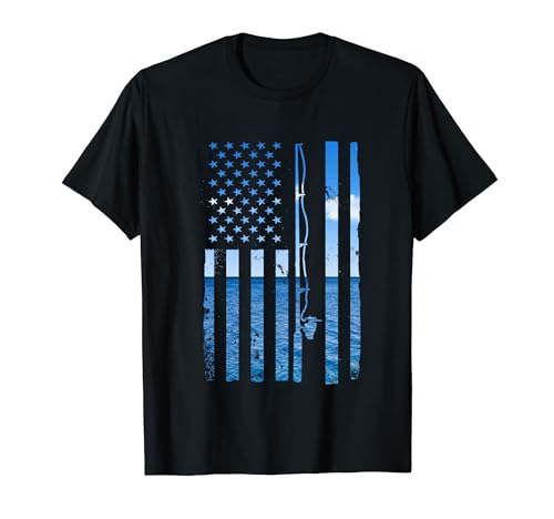 American Flag Fish Fisher Fisherman Funny Bass Fishing USA T-Shirt