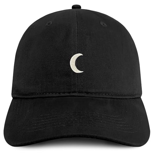 Trendy Apparel Shop Crescent Moon Embroidered Soft Low Profile Adjustable Cotton Cap - Black