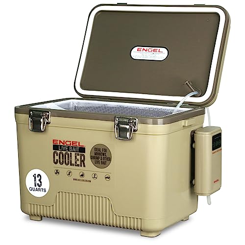 ENGEL 13 Quart Live Bait Pro Well with Lithium-Ion Rechargeable Aerator - Tan (13Qt)