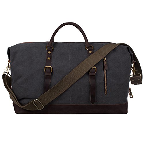 S-ZONE Oversized Leather Canvas Duffel Shoulder Weekender Mens Overnight Bag