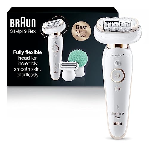 Braun Epilator Silk-épil 9 9-020 with Flexible Head, Facial Hair Removal for Women, Hair Removal Device, Shaver & Trimmer, Cordless, Rechargeable, Wet & Dry, Beauty Kit with Body Massage Pad