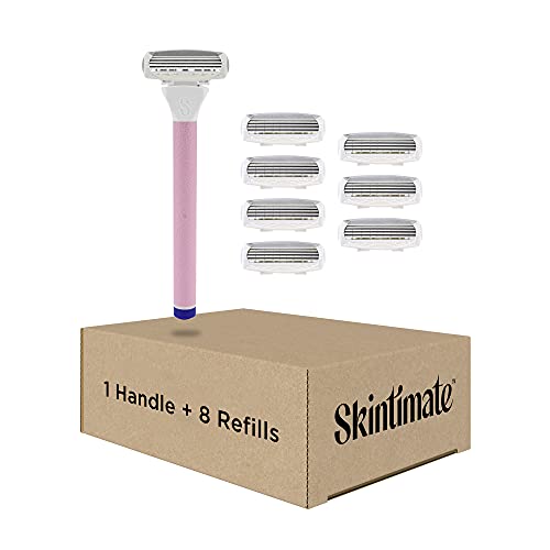 Skintimate Bloom Razor for Women, 4 Ultra-Thin Blades, Includes 1 Handle and 8 Refills Pink