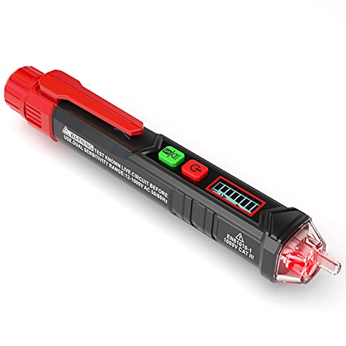 KAIWEETS HT100 Non Contact Voltage Tester AC Electricity Detect Pen 12V-1000V/48V-1000V Dual Range with LCD Display LED Flashlight Buzzer Alarm Wire Breakpoint Finder