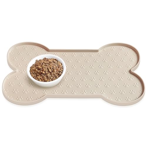 PWTAA Dog Food Mat Anti-Slip Silicone Dog Bowl Mat Thicker Pet Placemat Waterproof Cat Feeder Pad with Raised Edge Puppy Kitten Feeding Mats Suitable Small Medium-Sized Dogs Cats Eating Tray
