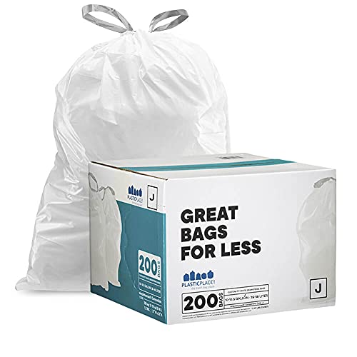 Plasticplace Trash Bags │simplehuman (x) Code J Compatible (200 Count)│White Drawstring Garbage Liners 10-10.5 Gallon / 38-40 Liter │ 21' x 28'