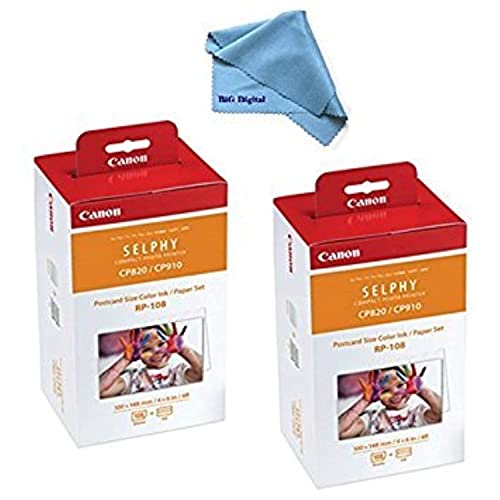 2 Pack Canon RP-108 High-Capacity Color Ink/Paper Set Designed for SELPHY CP910/CP820/CP1200 Printers