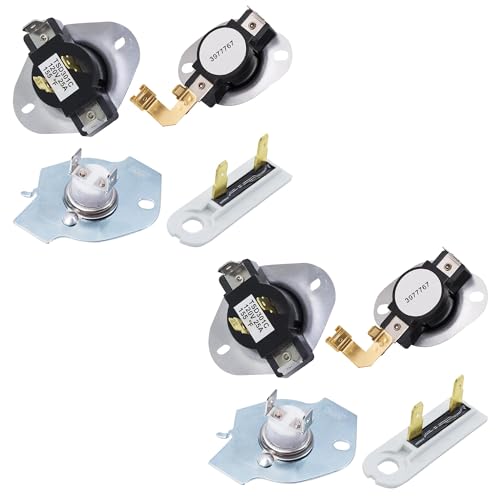 BlueStars 3387134 Cycling Thermostat 3392519 Dryer Thermal Fuse 3977393 Thermal Cut-off Switch 3977767 High-limit Thermostat Kit - Exact Fit for Whirlpool Kenmore Maytag Dryers - Pack of 2