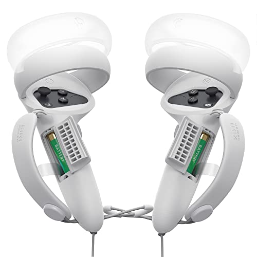 KIWI design Controller Grips Cover with Battery Opening Compatible with Quest 2 Accessories, Adjustable with Knuckle Straps, Suitable for Large Hands (Gray-White)