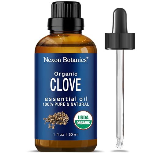Organic Clove Essential Oil 30 ml - Pure, Undiluted Oil for Tooth Ache Ease - Soothes Sore Muscles - Clove Bud Essential Oil for Teeth, Gums, Toothache, Skin Use and Hair Care - Nexon Botanics