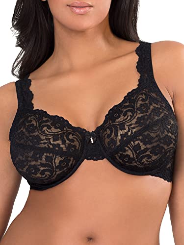 Smart & Sexy Women's Plus Size Signature Lace Unlined Underwire Bra with Added Support, Black Hue, 40DDD