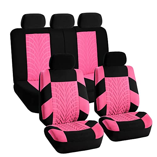 FH Group Car Seat Covers Full Set Premium Cloth - Universal Fit,Automotive Seat Cover,Low Back Front Seat Covers,Airbag Compatible,Split Bench Rear Seat,Washable Seat Cover for SUV,Sedan Pink