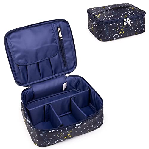 Narwey Travel Makeup Bag Large Cosmetic Bag Makeup Case Organizer for Women (Blue Galaxy)