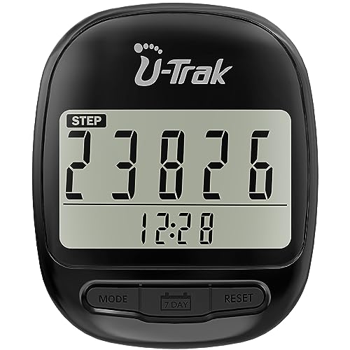 U-Trak Pedometer for Walking Simple Step Counter Accurate Step Tracker Pedometer Clip On with 7 Days Memory Distance Miles/Km, Calorie Counter, Clock, Exercise Time for Men Women Kids Seniors Black