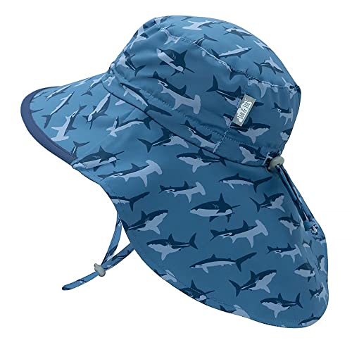 JAN & JUL Summer Hats for Toddler Boys, UV Sun Protection (L: 2-5 Years, Shark: Navy Trim)