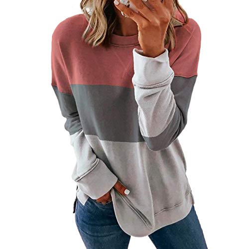 MRGIINRI Womens 2022 Fall Fashion Tops Dressy Casual Crewneck Sweatshirt Trendy Color Block Long Sleeve Loose Pullover Shirts