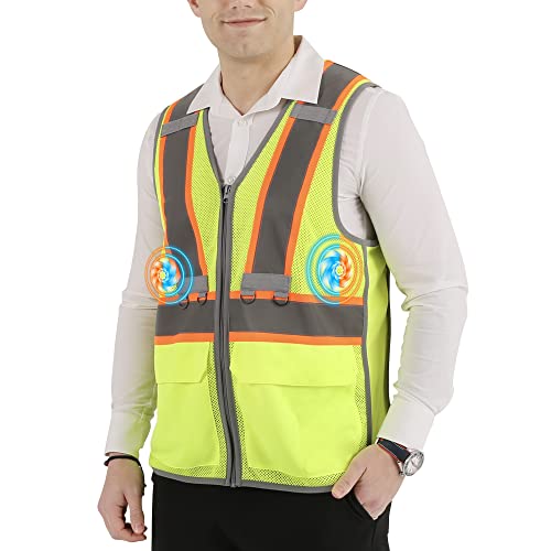 BOTTLESTALK AFFORDABLE SUSTAINABILITY CLASS 2 Safety Vests for Men, Heating&Cooling Work Vest with Battery Pack, Hi-Vis Vest