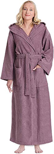 Arus Womens Hooded Classic Turkish Cotton Bath Robe, Small-Medium, Plum