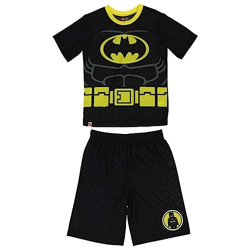 LEGO Batman Pajamas for Boys, 2-Piece Polyester Shirt and Shorts Set, Black/Yellow, 6-7