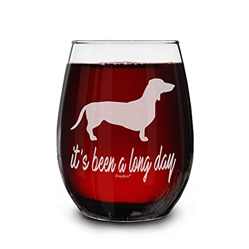 shop4ever It's Been A Long Day Dachshund Laser Engraved Stemless Wine Glass 15 oz. Funny Wiener Dog Gift