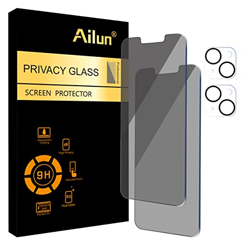 Ailun 2Pack Privacy Screen Protector for iPhone 14 Plus [6.7 inch] + 2 Pack Camera Lens Protector, Anti Spy Private Tempered Glass Film, Case Friendly, [9H Hardness] - HD [Black] [4 Pack]