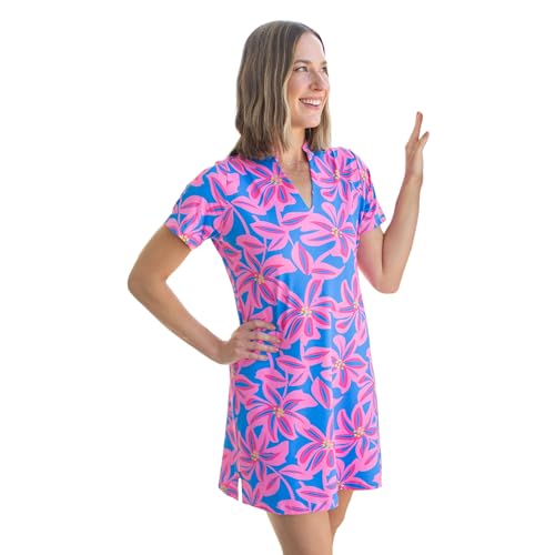MARY SQUARE Montauk Tiki Time, Pink/Blue Nylon/Spandex Women's Everyday Summer Dress, XX-Large