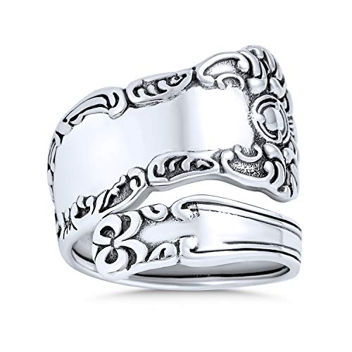 Boho Bypass Spoon Band Ring For Women For Men Oxidized .925 Sterling Silver Adjustable (8)