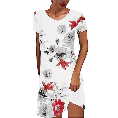 Flowy Summer Dress for Women Spring 2024 Leopard Print Homecoming Dresses 2024 Women Feather Floral Short Dress Gown Short Sleeve Round Neck Party Dresses QQ3-Pink Small