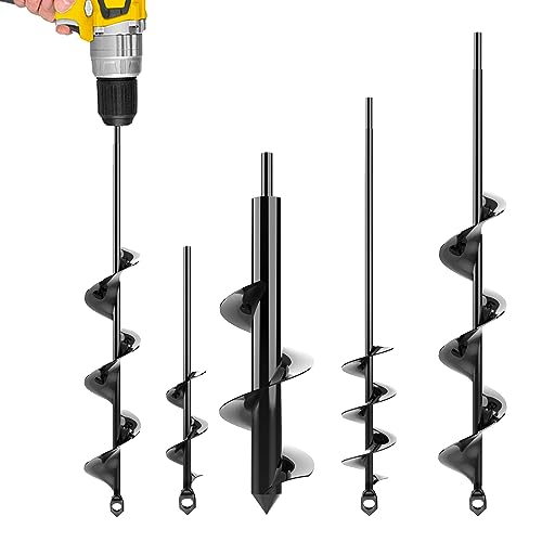 K-Brands Auger Drill Bit for Planting 4 Pack – Garden Spiral Hole Drill and Bulb Planter Tool - Bedding Plants, Umbrella Holes – for 3/8 Inch Hex Drive Drill
