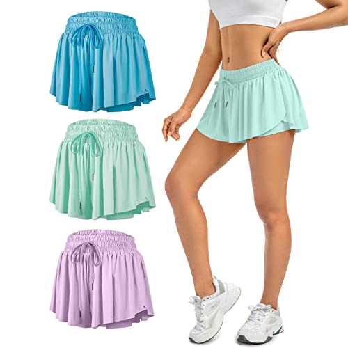 Flowy Butterfly Shorts for Women Gym Yoga Athletic Workout Running Biker Women Tennis Skirts High Waisted Sweat Spandex Cute Preppy Trendy Clothes Casual Summer(Pack2,S)