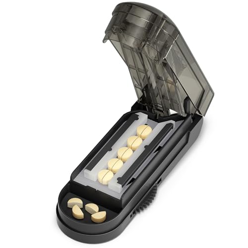 ONE PIX Pill Cutter Splitter for Small and Tiny Pills, Pill Cutter for Cutting Multiple Pills at a Time in Half, Pill Cutter for Small or Large Pills with Hidden Sharp Stainless Steel Blade, Grey