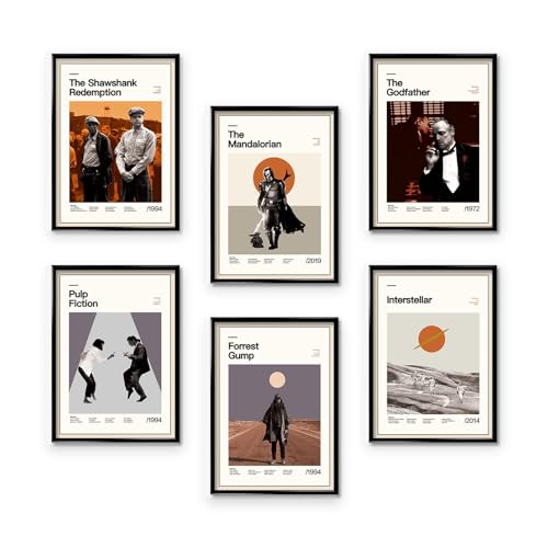 ManRule Movie Posters -Set of 6 Classic Movie Posters Canvas Wall Art Pulp Fiction Posters for Bedroom Wall Decor A4 Size UNFRAMED (Style 3)