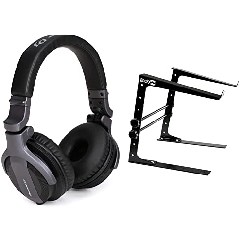 Pioneer DJ CUE1 On-Ear DJ Headphone - Black & RockJam Portable DJ Laptop Stand with Adjustable Height, Anti-Slip Design, Works for Laptops, Controllers and CD Players