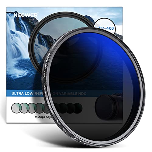 NEEWER 77mm MRC Variable ND Filter ND2-ND400, Neutral Density Adjustable ND Filter (0.3 to 2.7,1 to 9 Stops), Multi Layer Coated Optical Glass, Water Repellent & Scratch Resistant Ultra Slim Filter