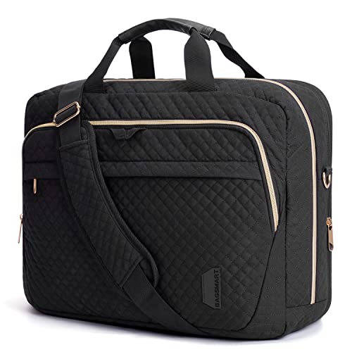 BAGSMART 17.3 Inch Laptop Bag Expandable Briefcase for Women Large Computer Bag for Business Office Travel, Quilted Black