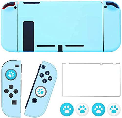 OLDZHU Blue Dockable Protective Case Cover Compatible with Nintendo Switch Joy-Con Controllers,with Glass Screen Protector and 4 Thumb Grips,Shock-Absorption and Anti-Scratch