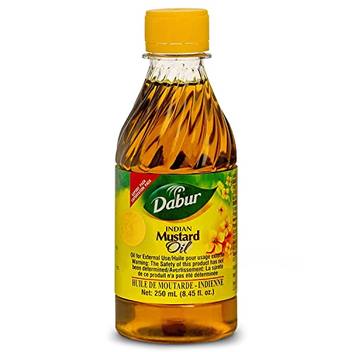 Dabur Kachi Ghani Mustard Oil - Oil for Skin and Hair Care, Cold-Pressed Oil Body Massage, Therapeutic-Grade Mustard Oil, Natural Oil from Mustard Seeds, Unrefined Mustard Oil (250 ml)