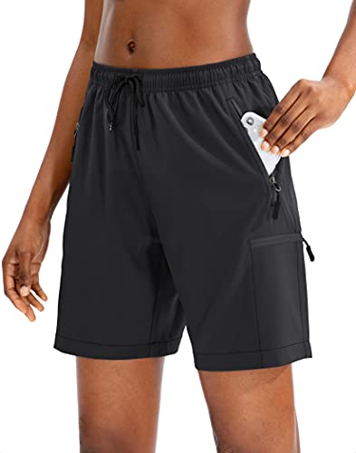 SANTINY Women's Hiking Cargo Shorts Quick Dry Lightweight Summer Shorts for Women Travel Athletic Golf with Zipper Pockets(Black_M)