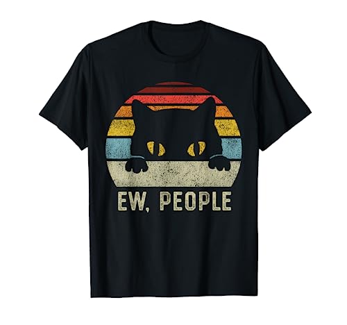 Ew People Retro Cat Funny Vintage Anti Social Introvert T-Shirt