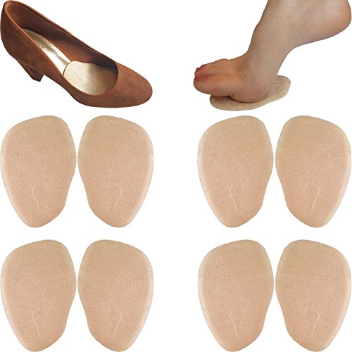 Chiroplax High Heel Cushion Inserts Pads (4 Pairs) Suede Ball of Foot Forefoot Metatarsal Anti Slip Shoe Insoles for Women (Beige, Thick)