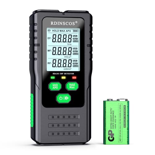 EMF Meter, 3 in1 Electromagnetic Electric Magnetic Radio Frequency Field Detector Hand-held Digital LCD EMF Detector, Great Tester for Home EMF Inspections, Office, Outdoor with a 9V Battery (RD630)