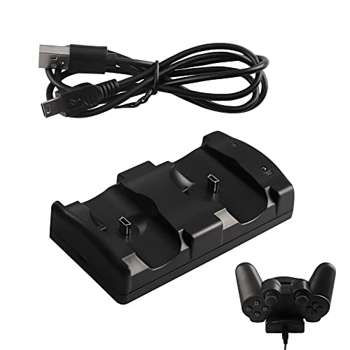 PS3 Controller Charger Station, Charging Dock for Sony Playstation 3 Original Wireless Dual Controller and Move Controller with LED Light Indicator and Charging Cable